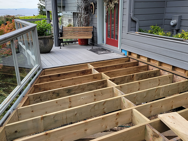 Backyard deck under construction